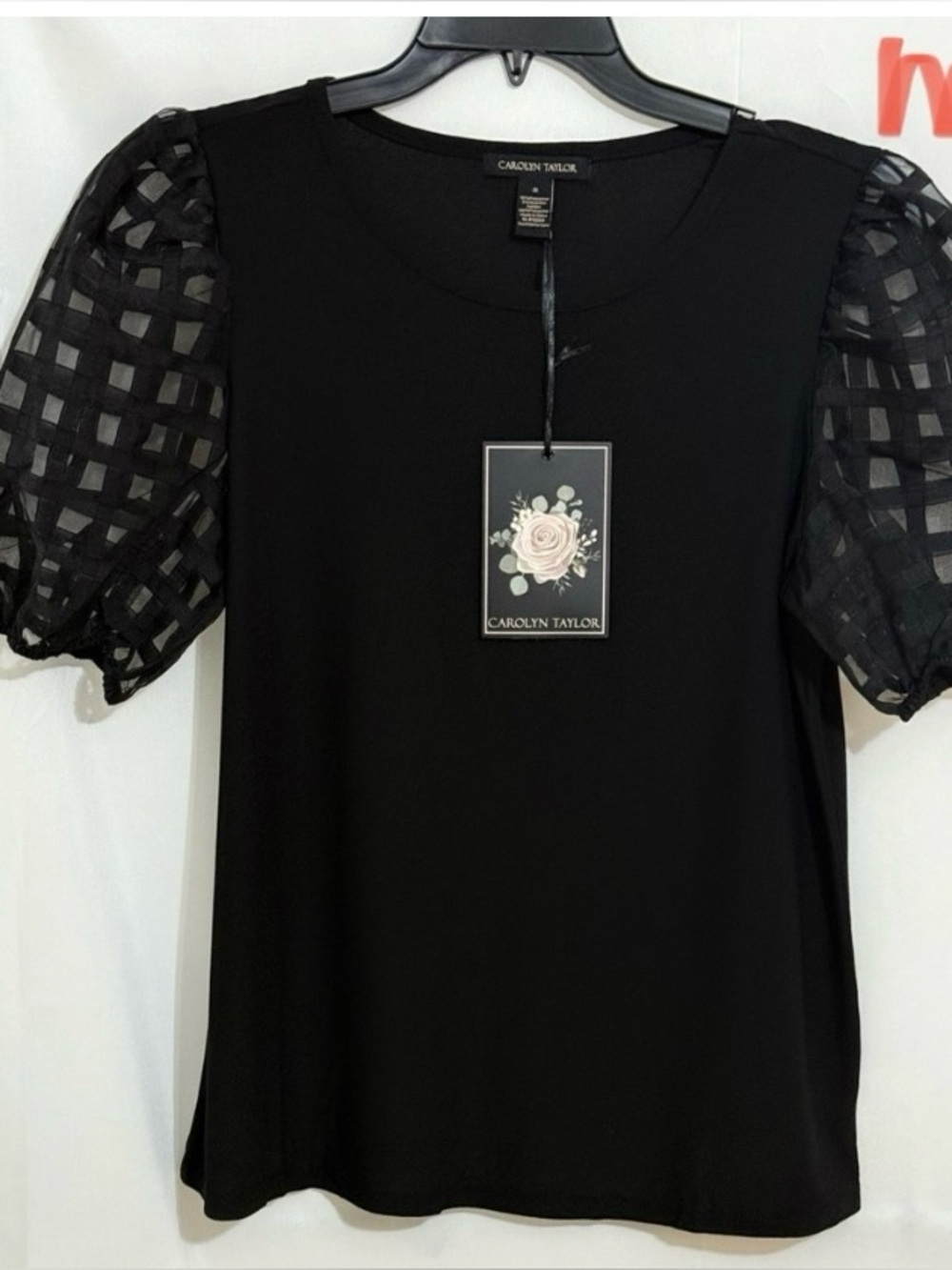 Carolyn Taylor Black Women's Top with Sheer Sleeves